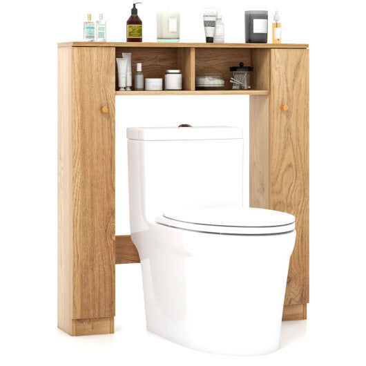 Costway Over The Toilet Storage Cabinet with 2 Open Compartments and 4 Adjustable Shelves-Natural