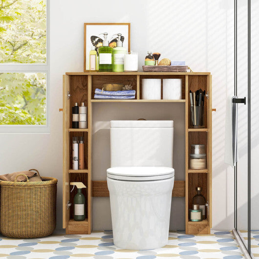 Costway Over The Toilet Storage Cabinet with 2 Open Compartments and 4 Adjustable Shelves-Natural