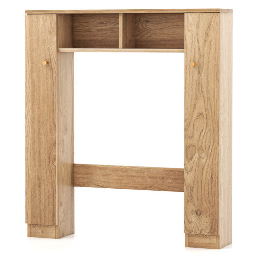 Costway Over The Toilet Storage Cabinet with 2 Open Compartments and 4 Adjustable Shelves-Natural