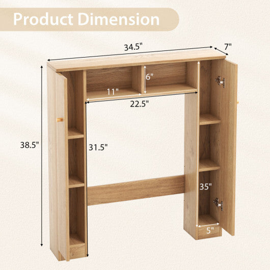 Costway Over The Toilet Storage Cabinet with 2 Open Compartments and 4 Adjustable Shelves-Natural