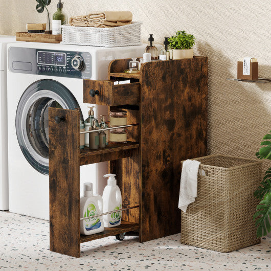 Costway Small Bathroom Storage Cabinet 4-Tier with Slide Out Drawers on Casters-Brown