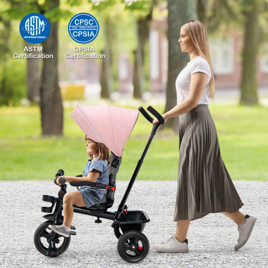 Costway 4-in-1 Baby Tricycle Toddler Trike with Convertible Seat-Pink