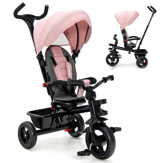 Costway 4-in-1 Baby Tricycle Toddler Trike with Convertible Seat-Pink