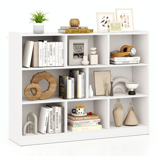 Costway 3-Tier Open Bookcase 8-Cube Floor Standing Storage Shelves Display Cabinet-White