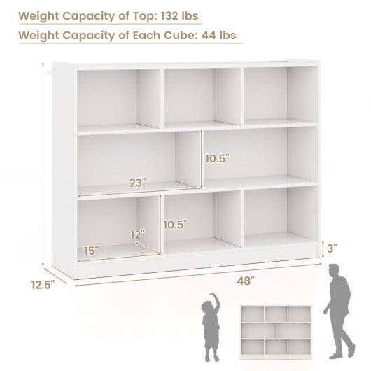 Costway 3-Tier Open Bookcase 8-Cube Floor Standing Storage Shelves Display Cabinet-White