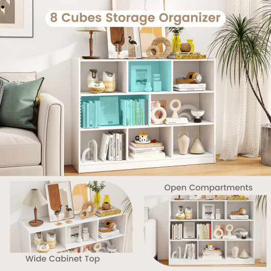 Costway 3-Tier Open Bookcase 8-Cube Floor Standing Storage Shelves Display Cabinet-White
