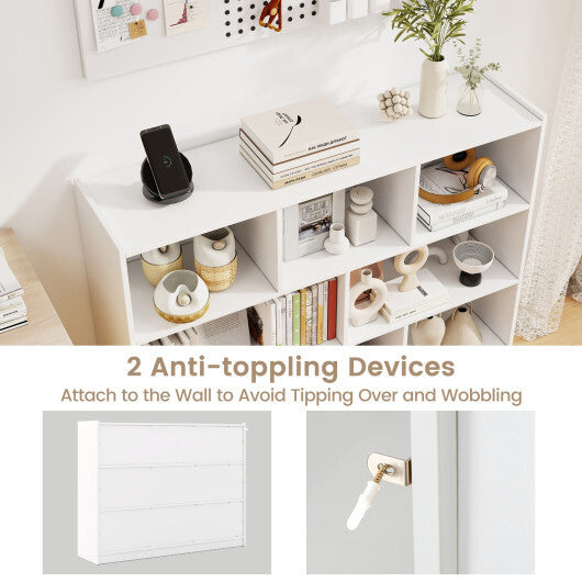 Costway 3-Tier Open Bookcase 8-Cube Floor Standing Storage Shelves Display Cabinet-White