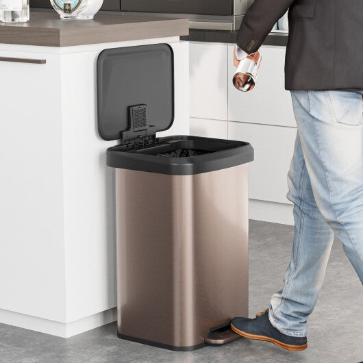 Costway 13.2 Gallon Step Trash Can with Soft Close Lid and Deodorizer Compartment-Golden
