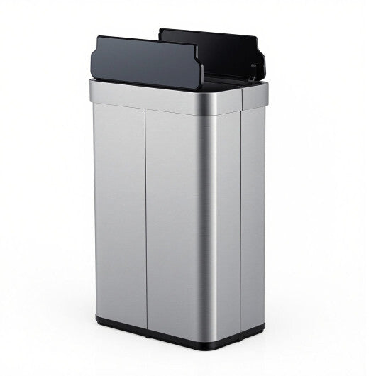 Costway 16 Gallon Trash Can with Wing Lids for Bedroom Bathroom Kitchen-Silver