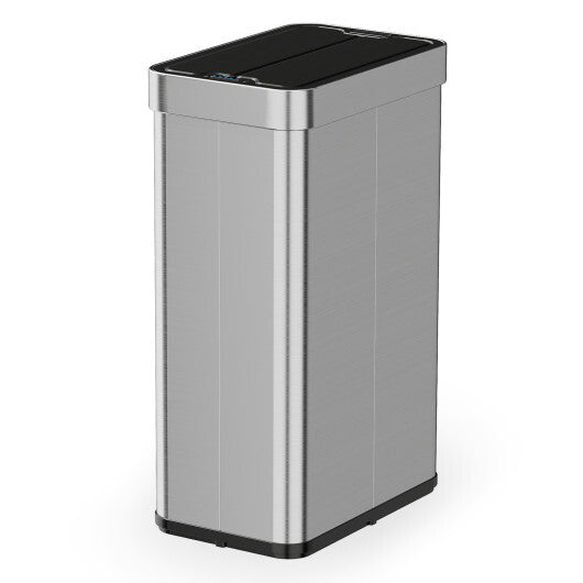 Costway 16 Gallon Trash Can with Wing Lids for Bedroom Bathroom Kitchen-Silver