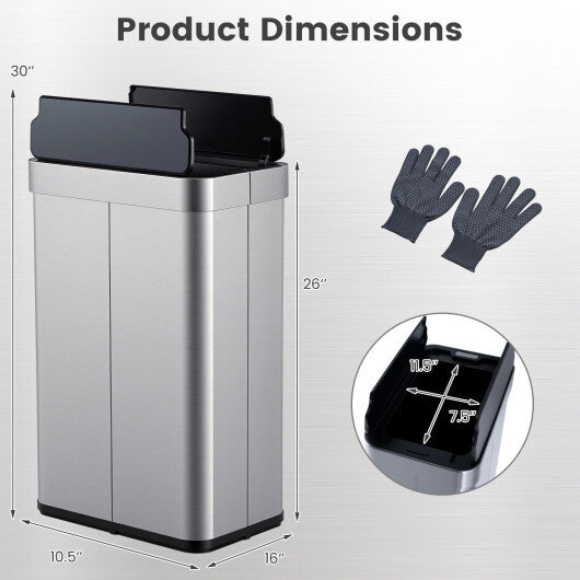 Costway 16 Gallon Trash Can with Wing Lids for Bedroom Bathroom Kitchen-Silver