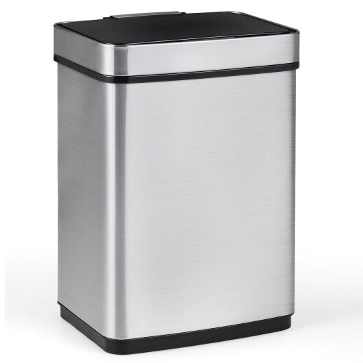 Costway 16 Gallon Trash Can Infrared Motion Sensor Garbage Can with Dual Compartments-Silver