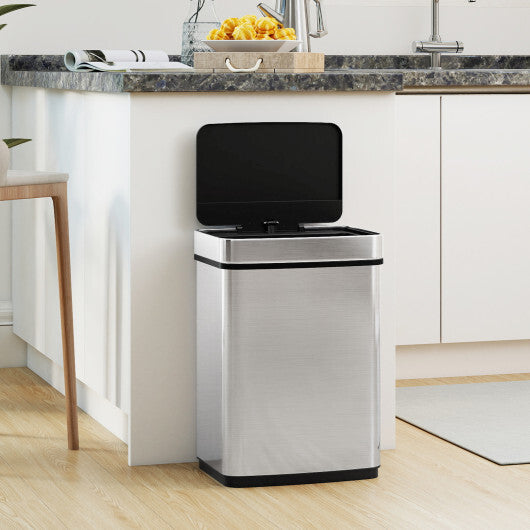 Costway 16 Gallon Trash Can Infrared Motion Sensor Garbage Can with Dual Compartments-Silver