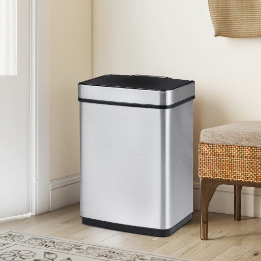 Costway 16 Gallon Trash Can Infrared Motion Sensor Garbage Can with Dual Compartments-Silver