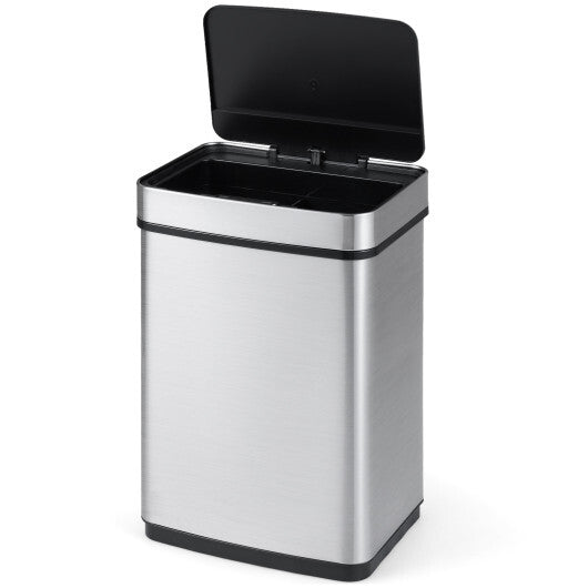 Costway 16 Gallon Trash Can Infrared Motion Sensor Garbage Can with Dual Compartments-Silver