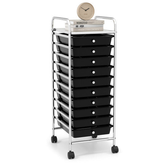 Costway 10 Drawer Rolling Storage Cart Organizer with 4 Universal Casters-Black