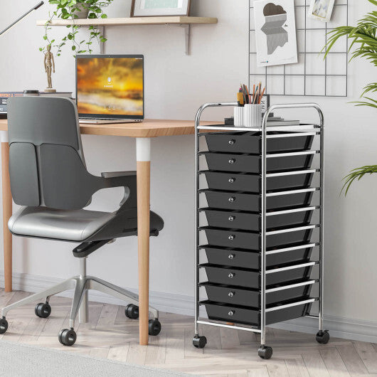 Costway 10 Drawer Rolling Storage Cart Organizer with 4 Universal Casters-Black