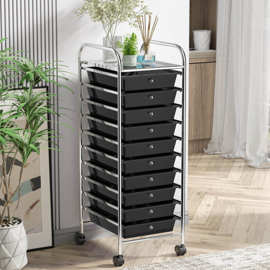 Costway 10 Drawer Rolling Storage Cart Organizer with 4 Universal Casters-Black