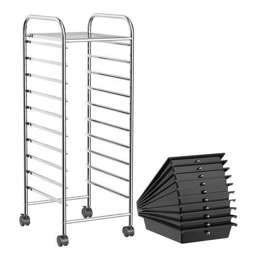 Costway 10 Drawer Rolling Storage Cart Organizer with 4 Universal Casters-Black