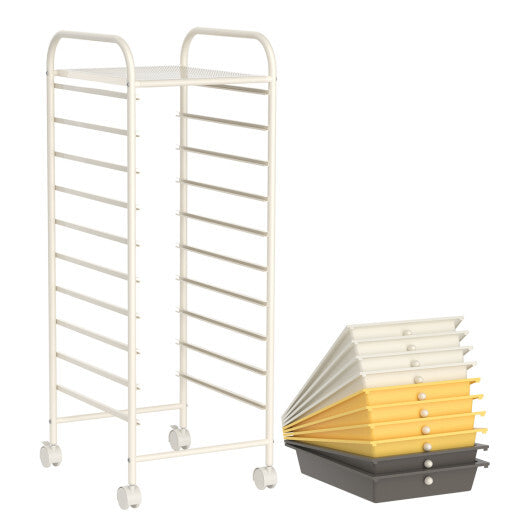 Costway 10 Drawer Rolling Storage Cart Organizer with 4 Universal Casters-Yellow