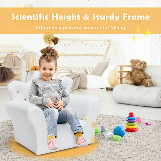 Costway Children Upholstered Princess Sofa with Ottoman and Diamond Decoration for Boys and Girls-White