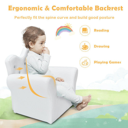 Costway Children Upholstered Princess Sofa with Ottoman and Diamond Decoration for Boys and Girls-White