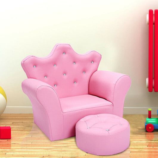 Costway Pink Kids Sofa Armrest Couch with Ottoman-Pink