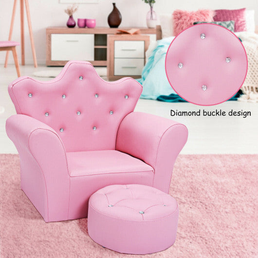 Costway Pink Kids Sofa Armrest Couch with Ottoman-Pink