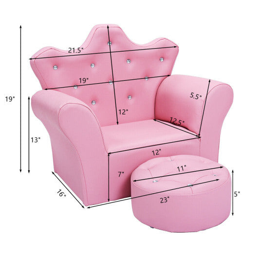 Costway Pink Kids Sofa Armrest Couch with Ottoman-Pink