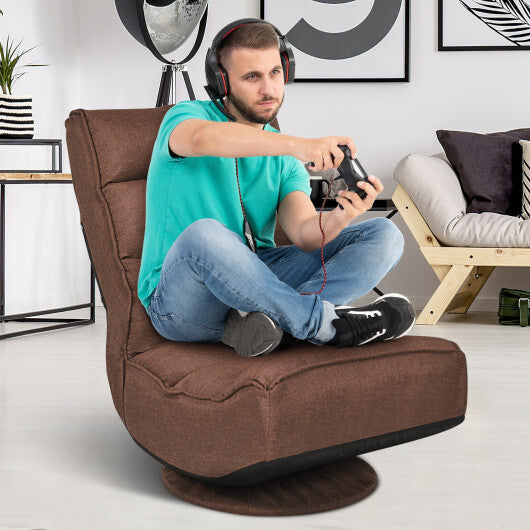 Costway 5-Position Folding Floor Gaming Chair-Rustic Brown