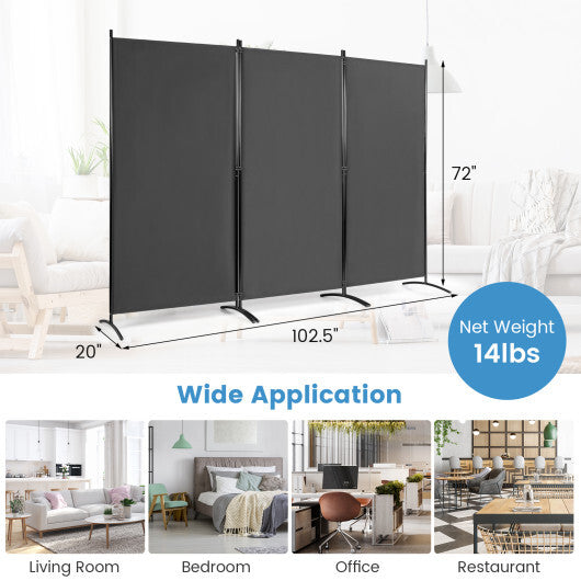Costway 6 Feet 3 Panel Room Divider with Durable Hinges Steel Base-Gray
