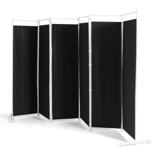 Costway 6-Panel Room Divider Folding Privacy Screen with Steel Support Base-Black