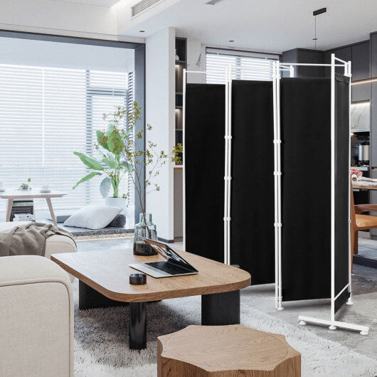 Costway 6-Panel Room Divider Folding Privacy Screen with Steel Support Base-Black