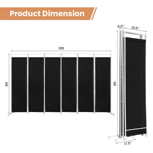 Costway 6-Panel Room Divider Folding Privacy Screen with Steel Support Base-Black