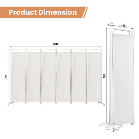 Costway 6-Panel Room Divider Folding Privacy Screen-White