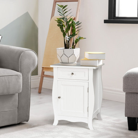 Costway Wooden Accent End Table with Drawer Storage Cabinet Nightstand-White