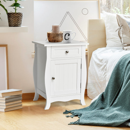 Costway Wooden Accent End Table with Drawer Storage Cabinet Nightstand-White