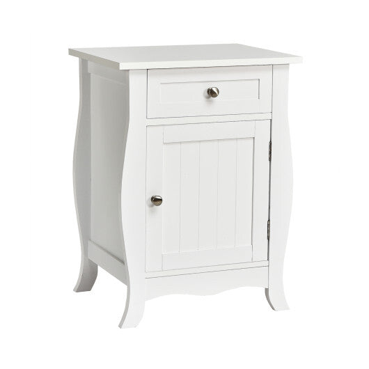 Costway Wooden Accent End Table with Drawer Storage Cabinet Nightstand-White