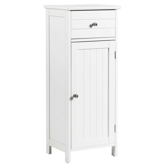Costway Wooden Bathroom Floor Storage Cabinet with Drawer and Shelf