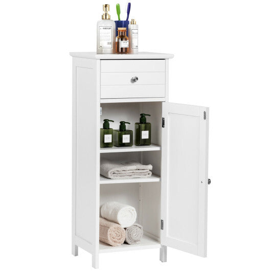 Costway Wooden Bathroom Floor Storage Cabinet with Drawer and Shelf