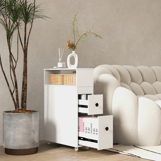 Costway Slim Bathroom Cabinet Wooden Toilet Organizer with Deep Slide Out Drawers