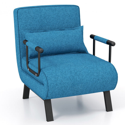 Costway Folding 6 Position Convertible Sleeper Bed Armchair Lounge Couch with Pillow-Blue