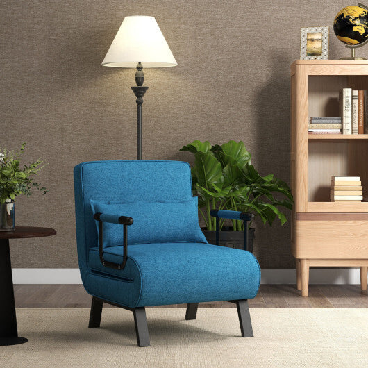 Costway Folding 6 Position Convertible Sleeper Bed Armchair Lounge Couch with Pillow-Blue