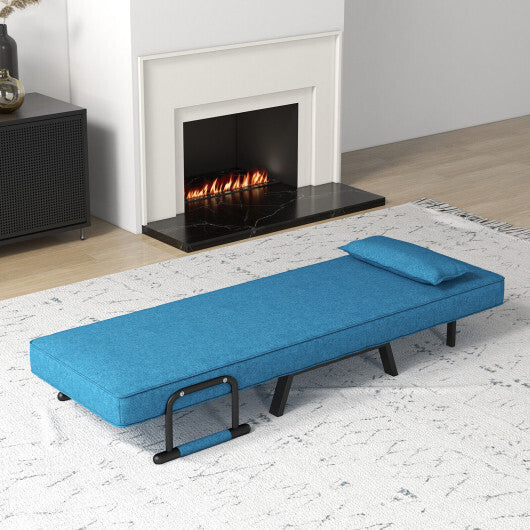 Costway Folding 6 Position Convertible Sleeper Bed Armchair Lounge Couch with Pillow-Blue