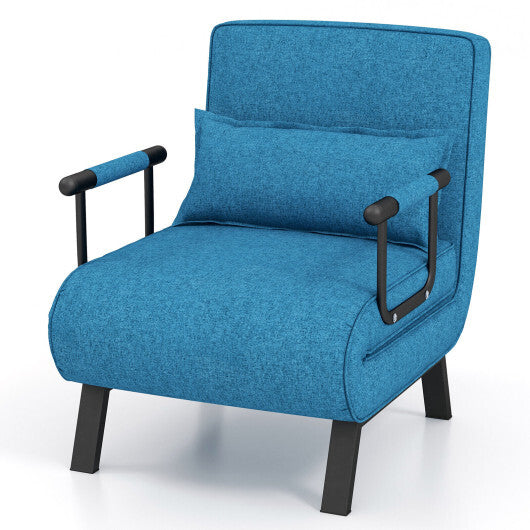 Costway Folding 6 Position Convertible Sleeper Bed Armchair Lounge Couch with Pillow-Blue
