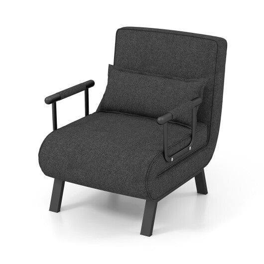 Costway Folding 6 Position Convertible Sleeper Bed Armchair Lounge Couch with Pillow-Gray