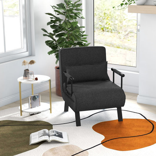 Costway Folding 6 Position Convertible Sleeper Bed Armchair Lounge Couch with Pillow-Gray