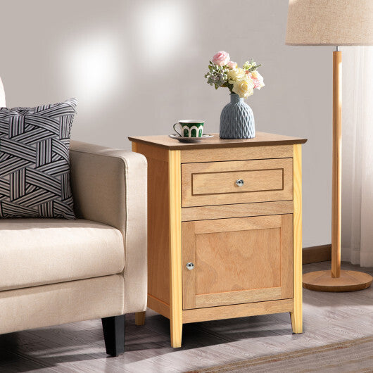 Costway 2-Tier Accent Table with Spacious Tabletop-Natural