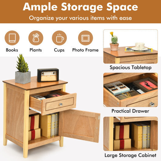 Costway 2-Tier Accent Table with Spacious Tabletop-Natural