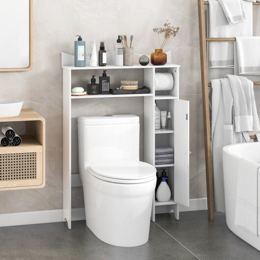 Costway Wood Over the Toilet Bathroom Space Saver with Paper Holder and Shelf-White